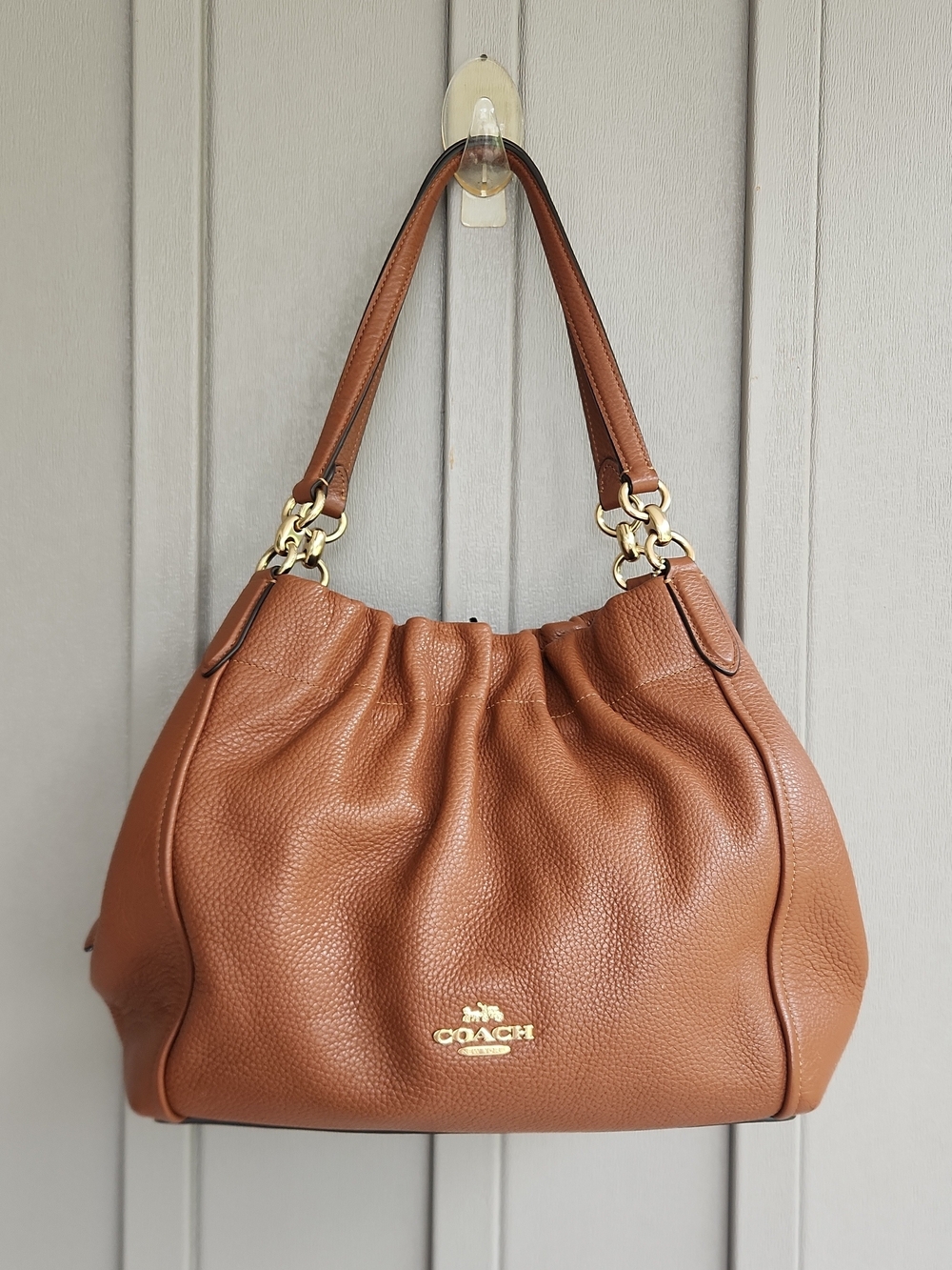 Coach C1454 Maya Pebble Leather Shoulder Bag Tote Redwood Brown/ Gold
